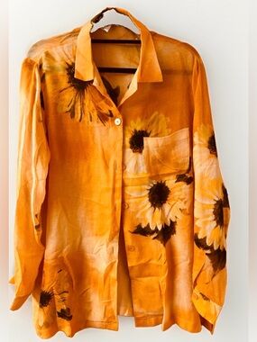 CLIPS Made in Italy Sunflower Linen Blend Blouse - IT 52/46 US XL/1X Summer